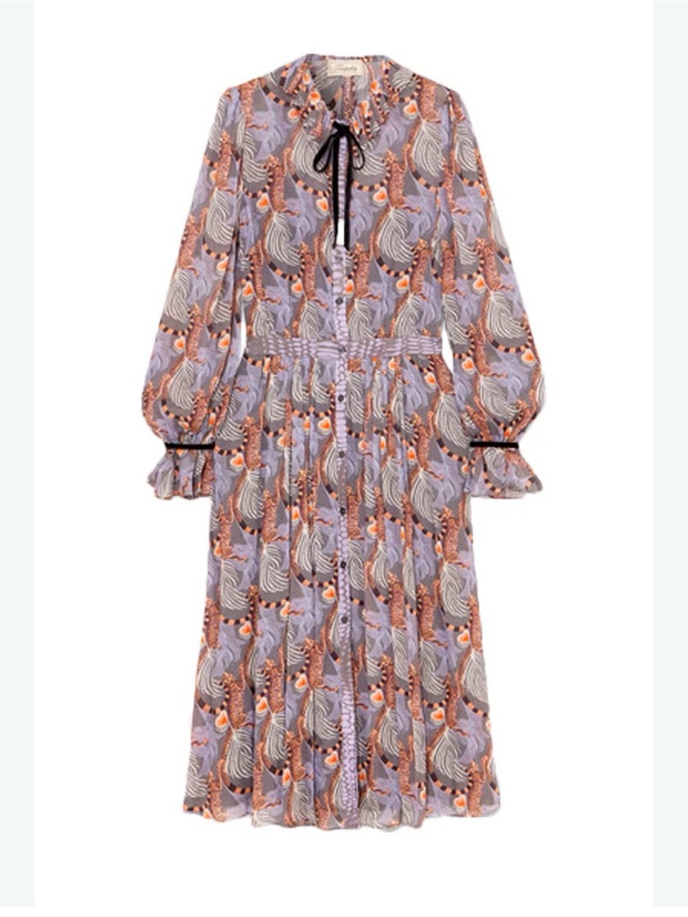 Temperley London Women's Lavender Floral Print Long Sleeve Midi Dress